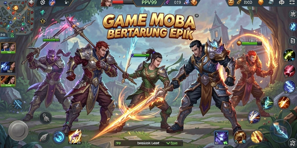 Capturas de tela da jogabilidade PPV99 intensa e cheia de ação na arena MOBA.