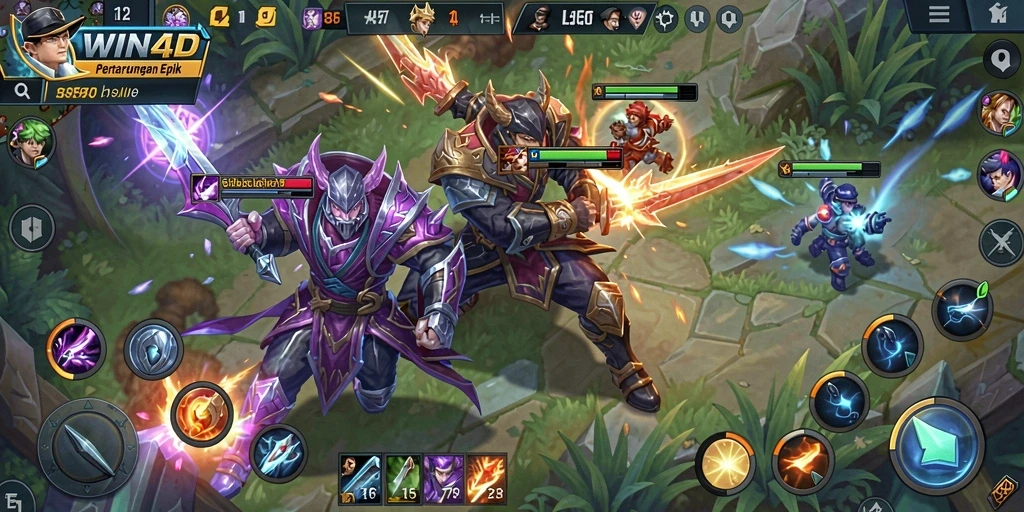 Captura de tela do jogo WIN4D mostrando batalhas ferozes entre equipes.